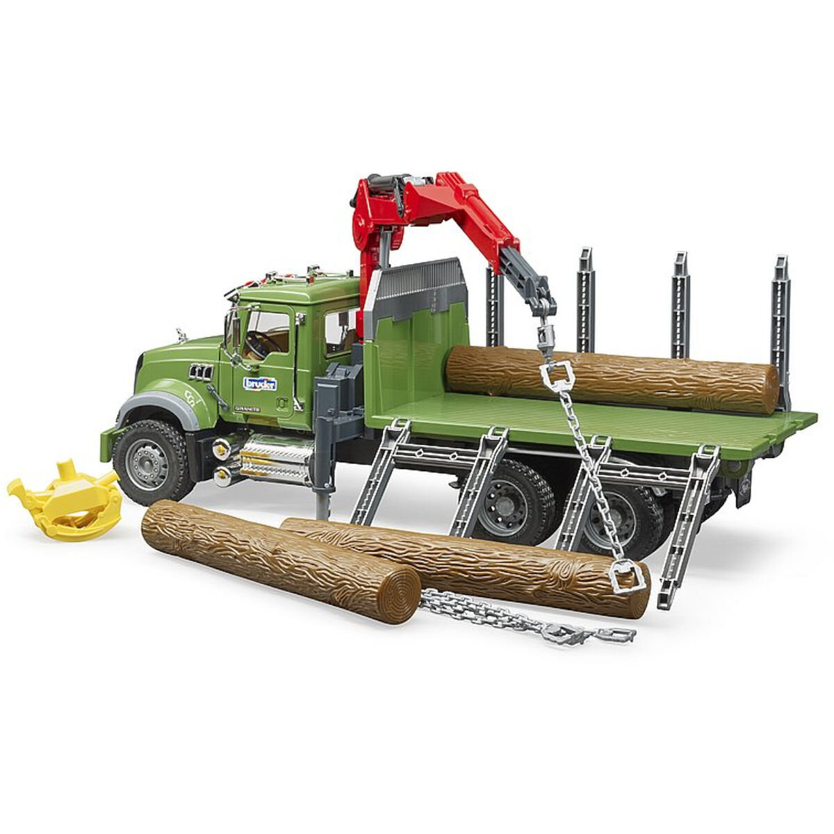 BRUDER Spielwaren GmbH + Co. KG Bruder 02824 MACK Holztransport LKW, Ladekran, Greifer + 3 Baumstämmen