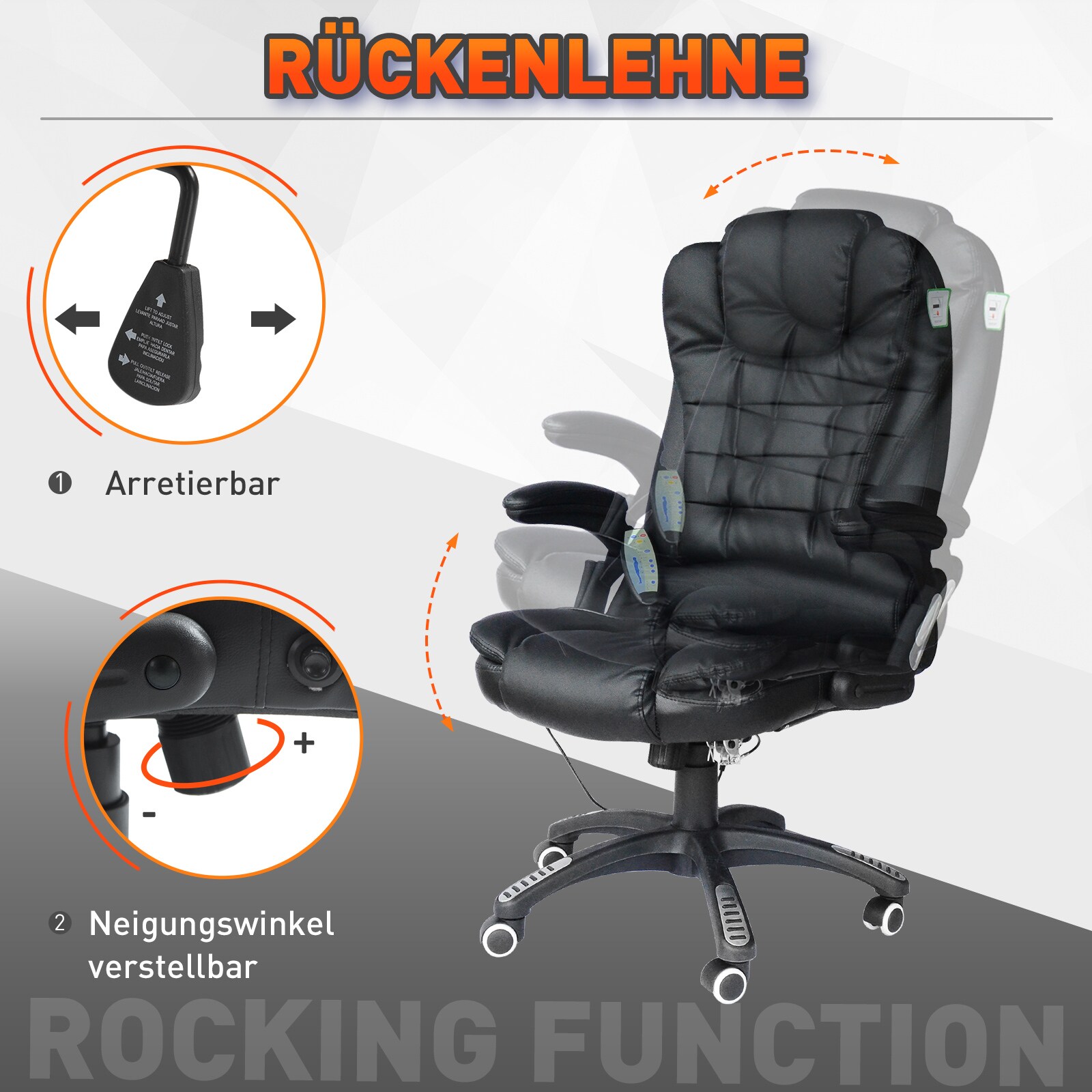 HOMCOM Bürosessel / Chefsessel mit Massagefunktion 62 x 68 x (111-121) cm (BxTxH)
