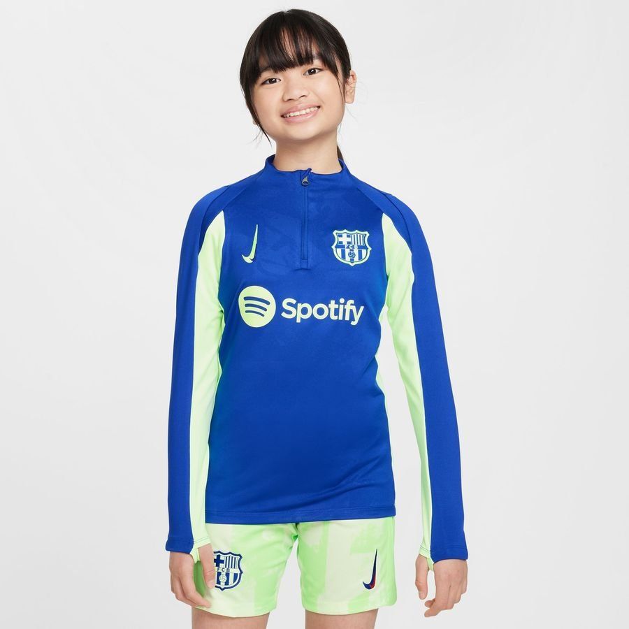 FC Barcelone Maillot d'Entraînement Dri-FIT Strike Drill Avant-Match 3ème - Bleu Royal/Vert Enfant