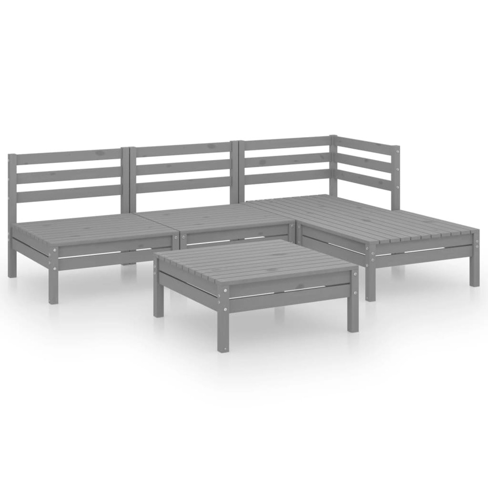 Salon de jardin meuble d'extérieur ensemble de mobilier 5 pièces bois de pin massif gris