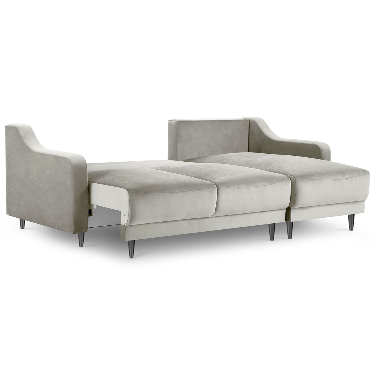 Mazzini Sofas Canapé d'angle Réversible Convertible avec Coffre en Velours Freesia beige - 220x150x90 cm