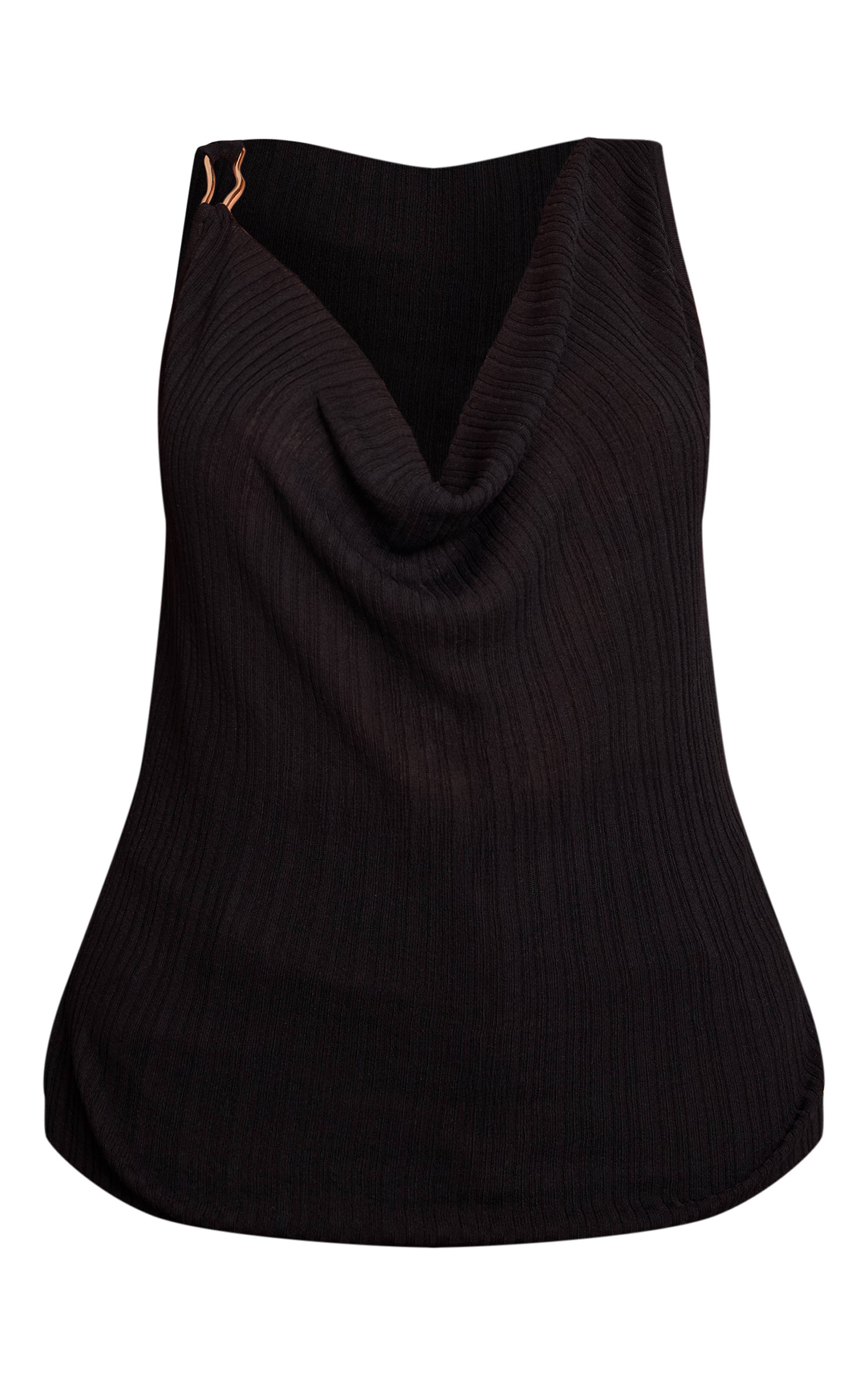 Noir Haut En Maille Grande Taille Col Bénitier Avec Détails Contrastés