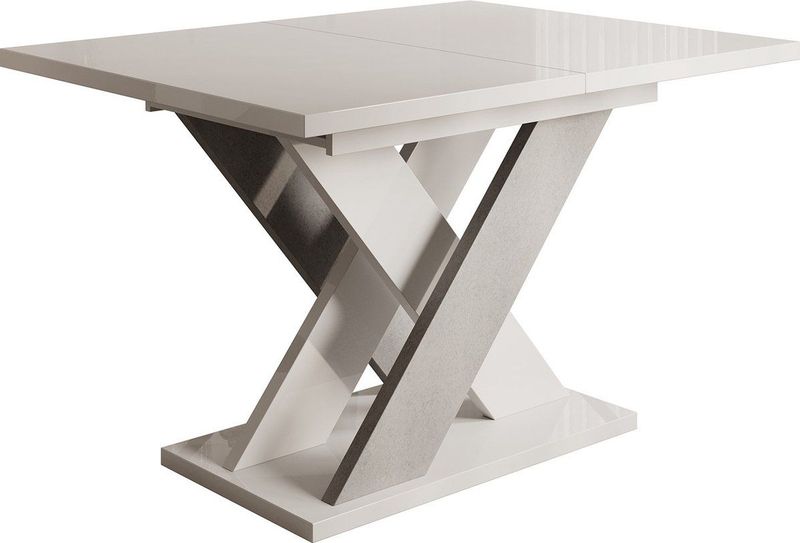 Meubella - Eetkamertafel Xandra - Wit hoogglans - Betonlook - 160 cm - Uitschuifbaar