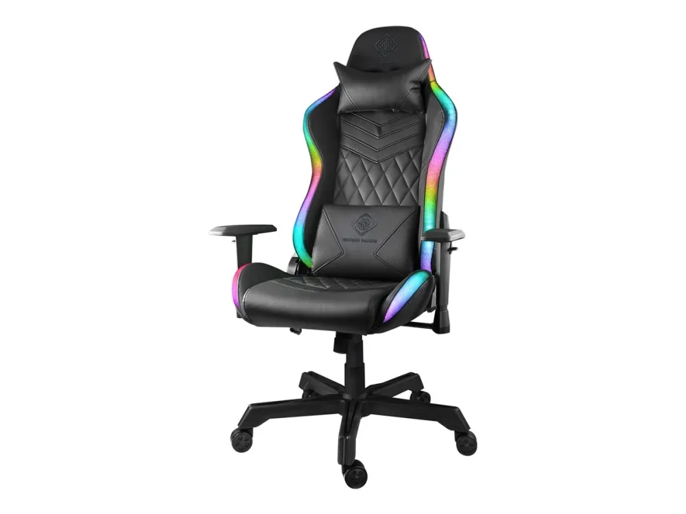 DELTACO GAMING GAM-080 - Spillestol - ergonomisk - armstøtter - T-formet - vippe - drejeled - kunstig læder - sort, RGB