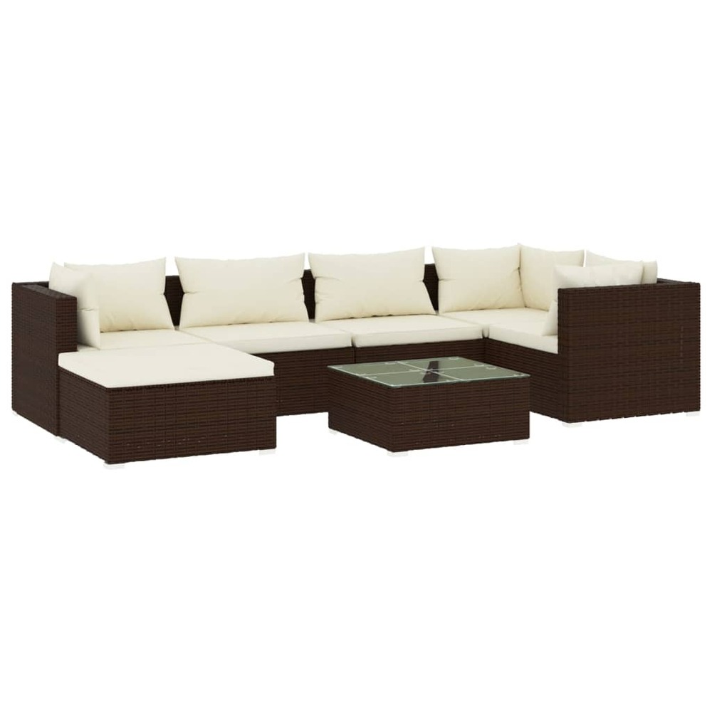 Salon de jardin meuble d'extérieur ensemble de mobilier 7 pièces avec coussins résine tressée marron