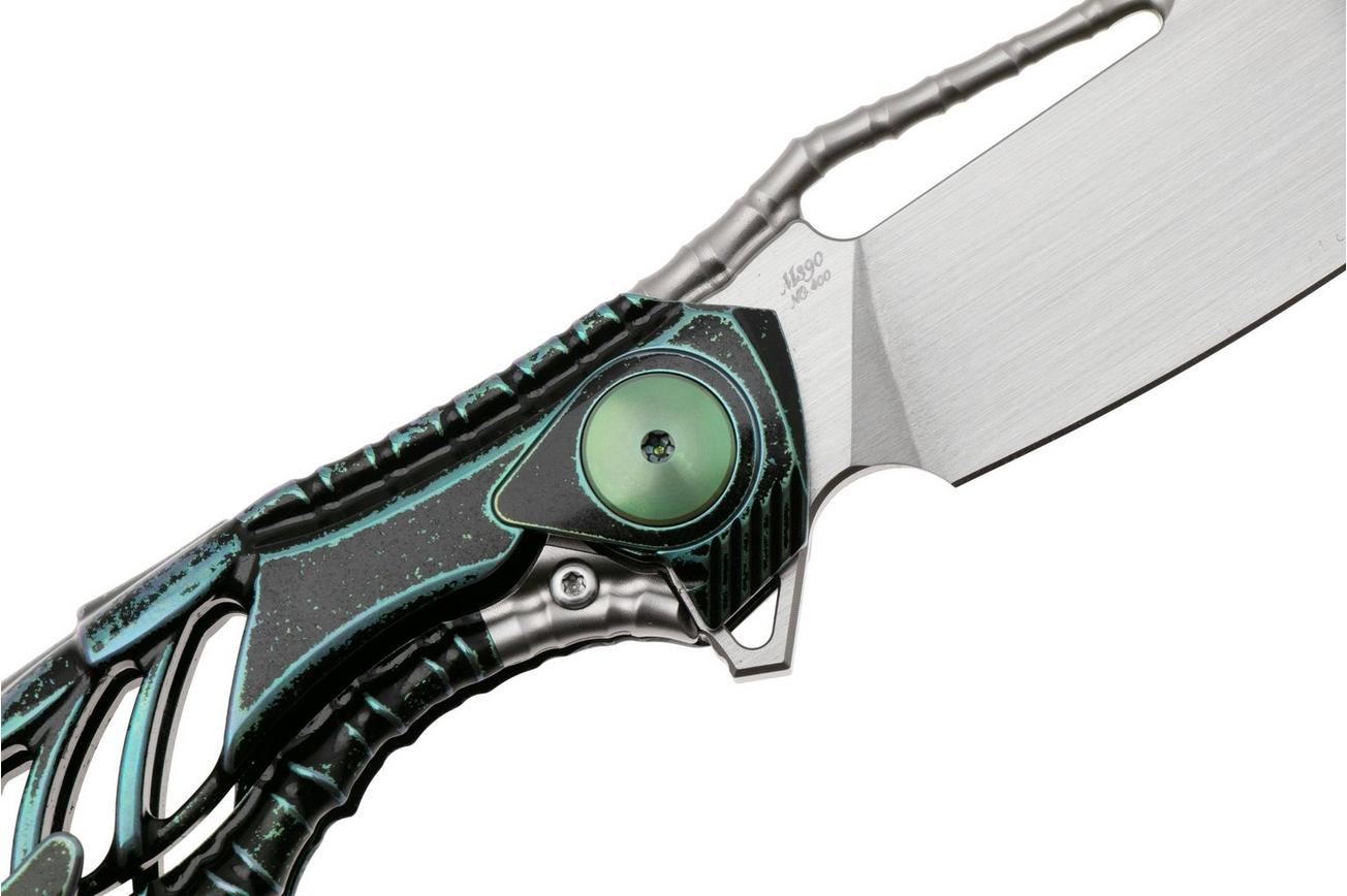 Rike Knife Thor6-M-BG Satin Böhler M390, Black Green Titanium, zakmes