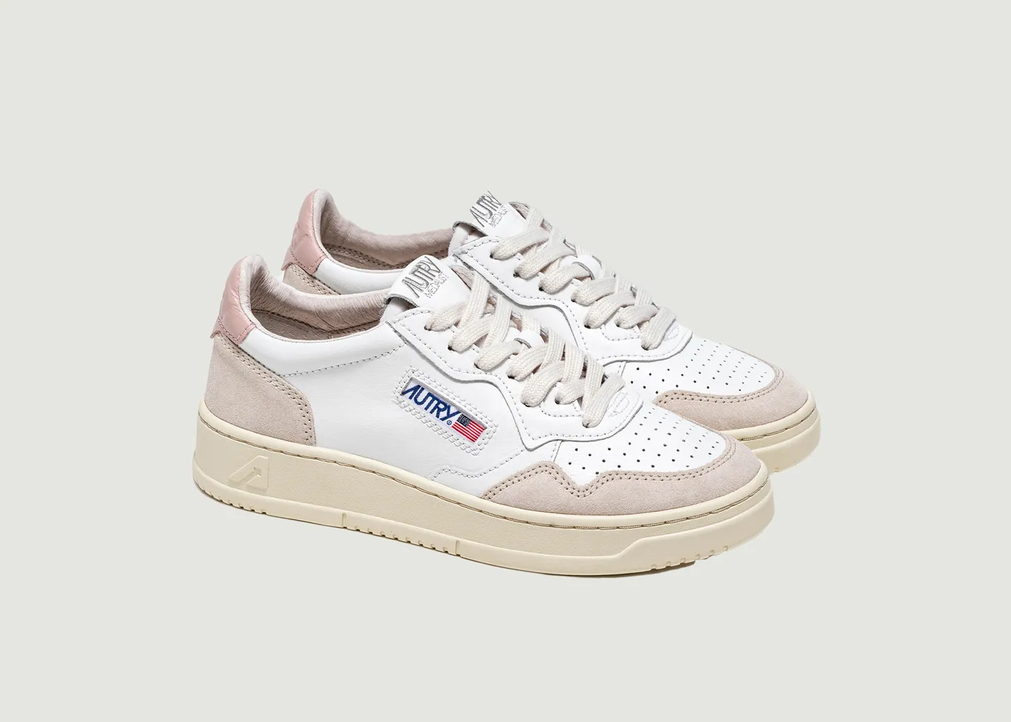Sneakers Medalist Low en cuir blanc et rose poudré AUTRY