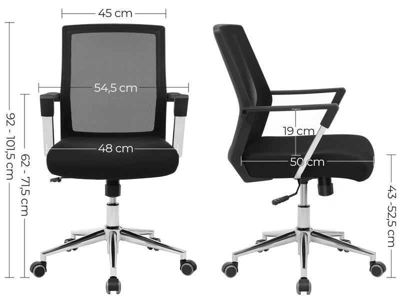 Songmics Bürostuhl mit Netzrücken und Armlehnen, Schwarz Bequemer und ergonomischer Schreibtischstuhl