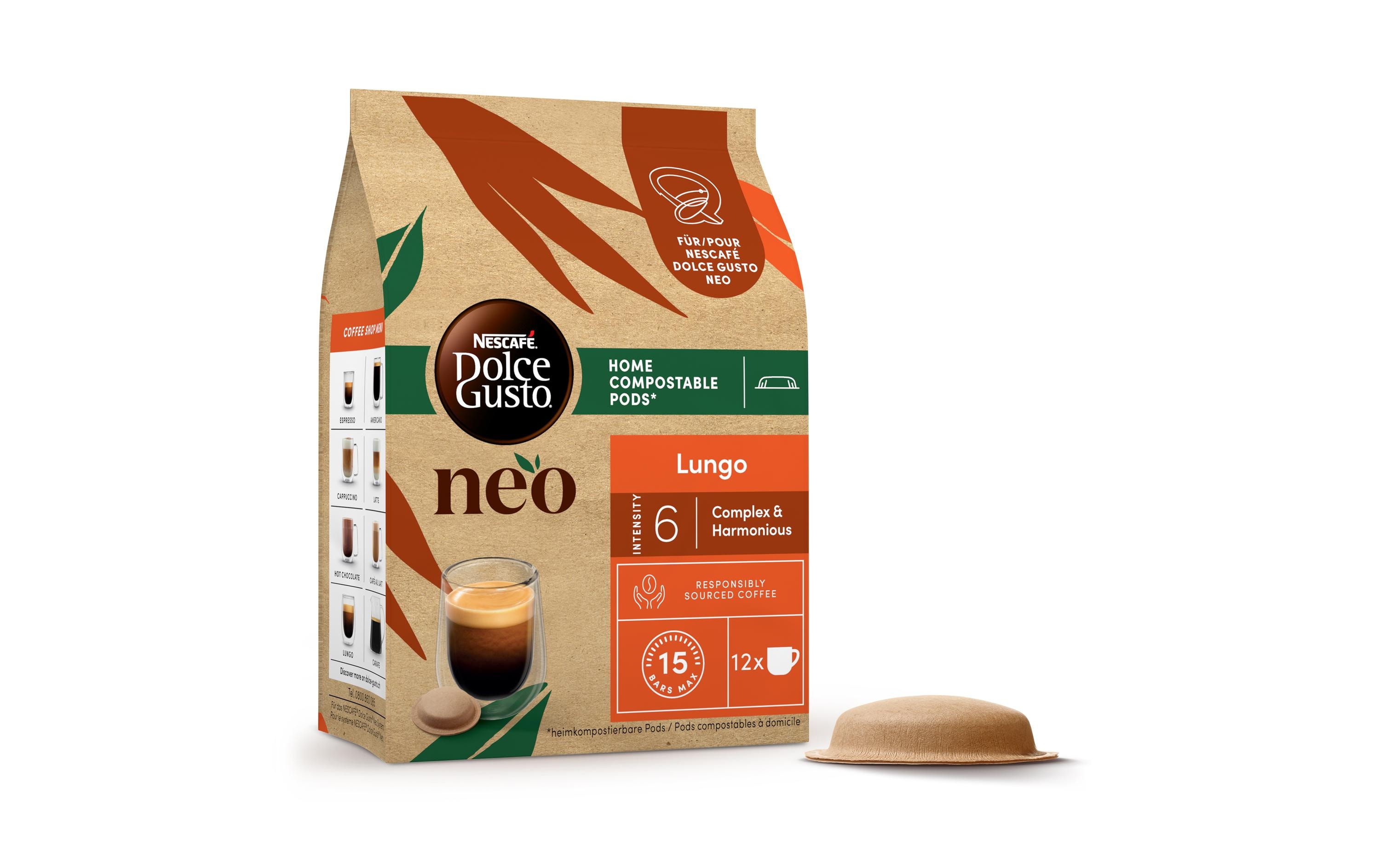 Kaffee-Pods Lungo 12 PortionenPads für die Nescafé Dolce Gusto NEO Kaffeemaschine von Delonghi