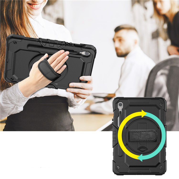 Samsung Galaxy Tab S10 Lite / S10 FE / Tab S9 FE Hybrid Outdoor Case Hülle Handschlaufe   Schultergurt und Displayschutz - Schwarz