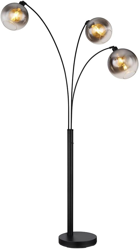 Stehlampe 3 flammig Bogenstehleuchte Rauchglas Wohnzimmerlampe Standlampe schwarz, Metall, 3x E27, LxH 105 x 200 cm