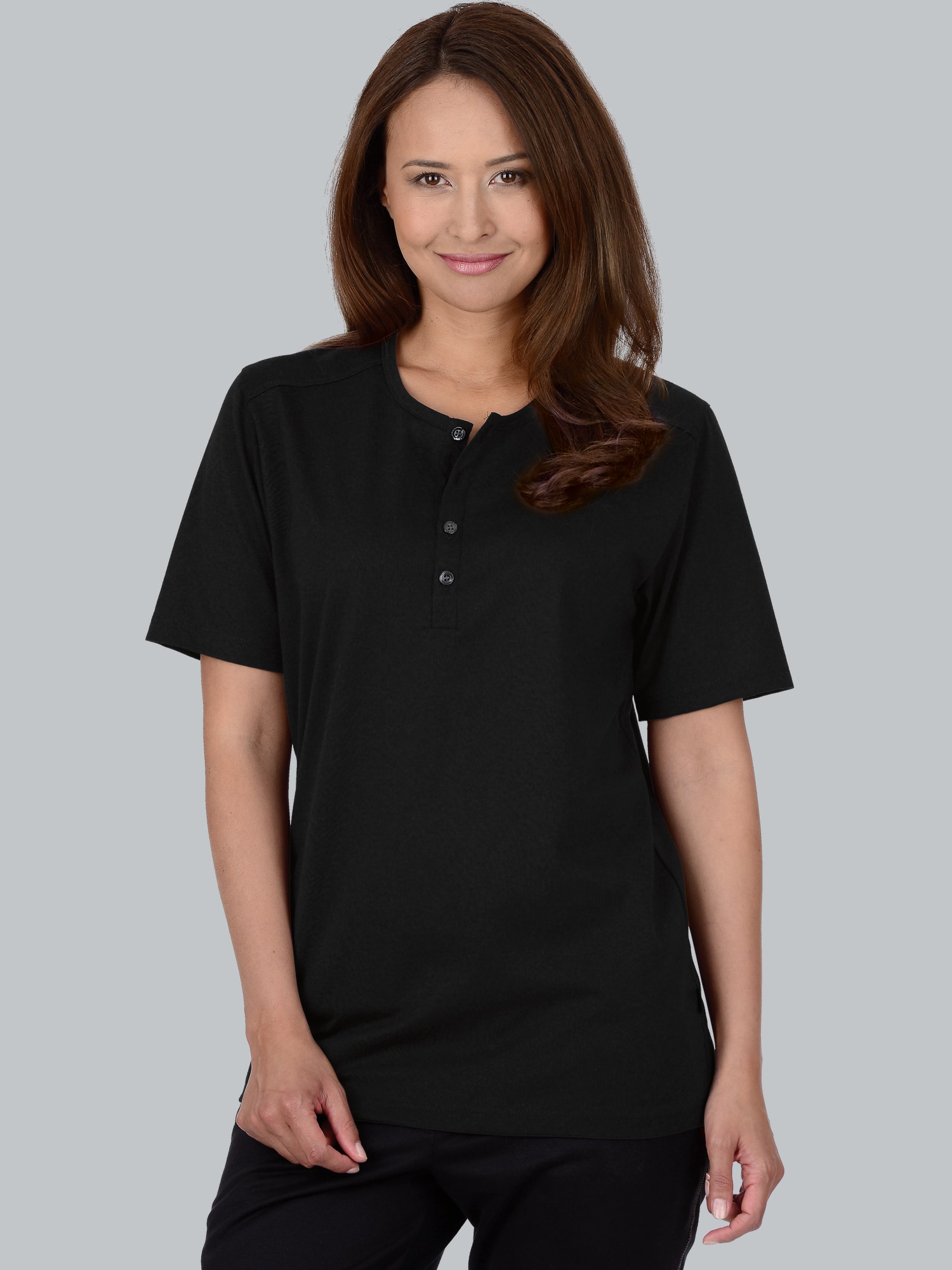 T-Shirt mit Knopfleiste DELUXE Baumwolle Schwarz