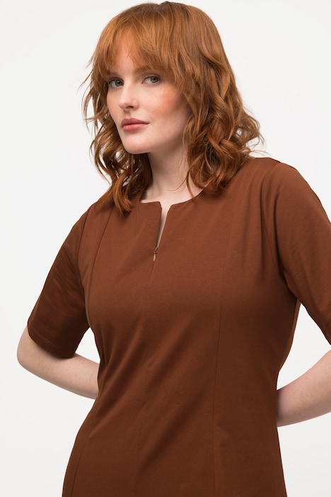 Maxikleid, Ziernähte, A-Linie, Rundhals, Halbarm