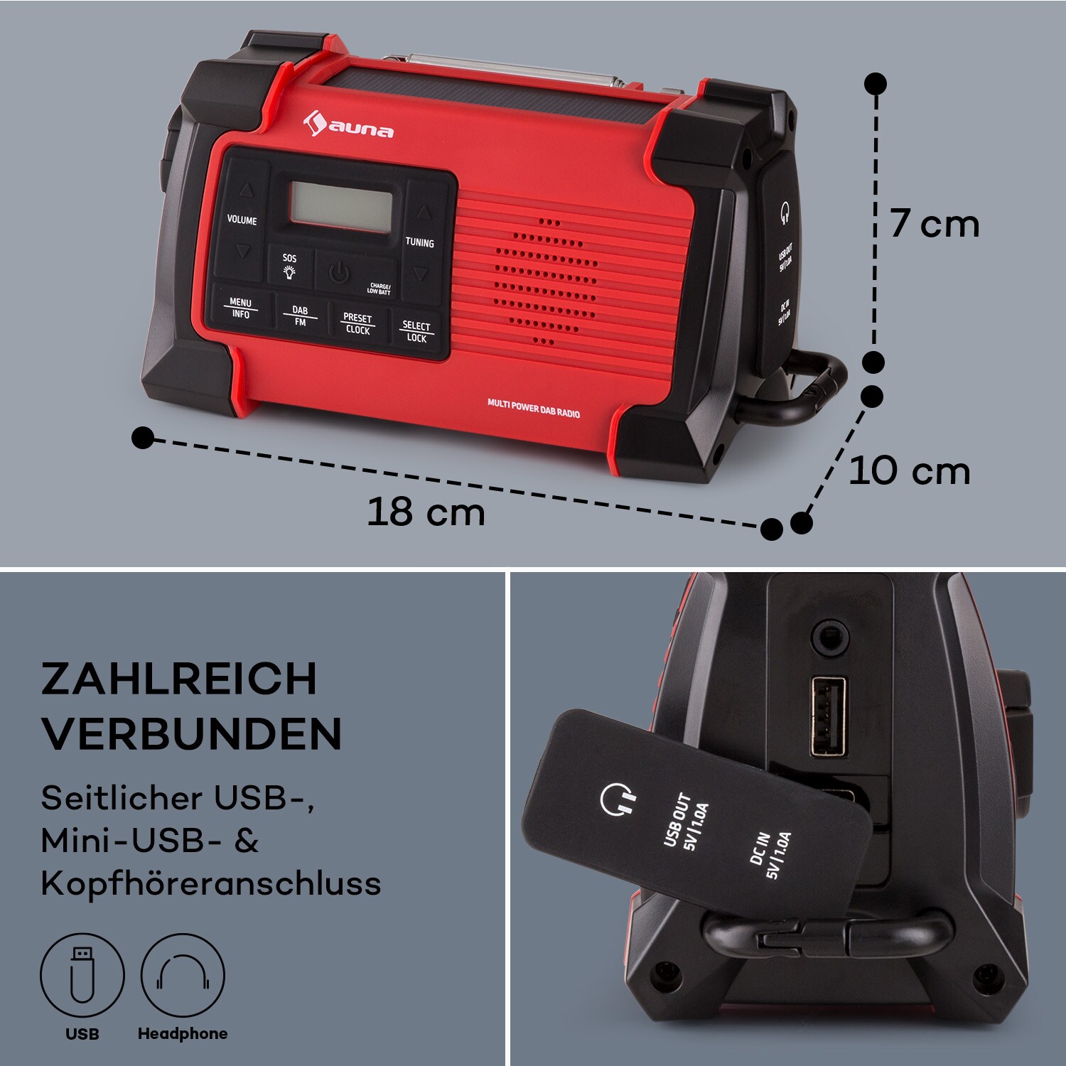 Patagonia DAB+ Outdoor-Radio DAB / DAB+ / FM Kurbelaufladung USB SOS-Alarm wasserdicht Rot