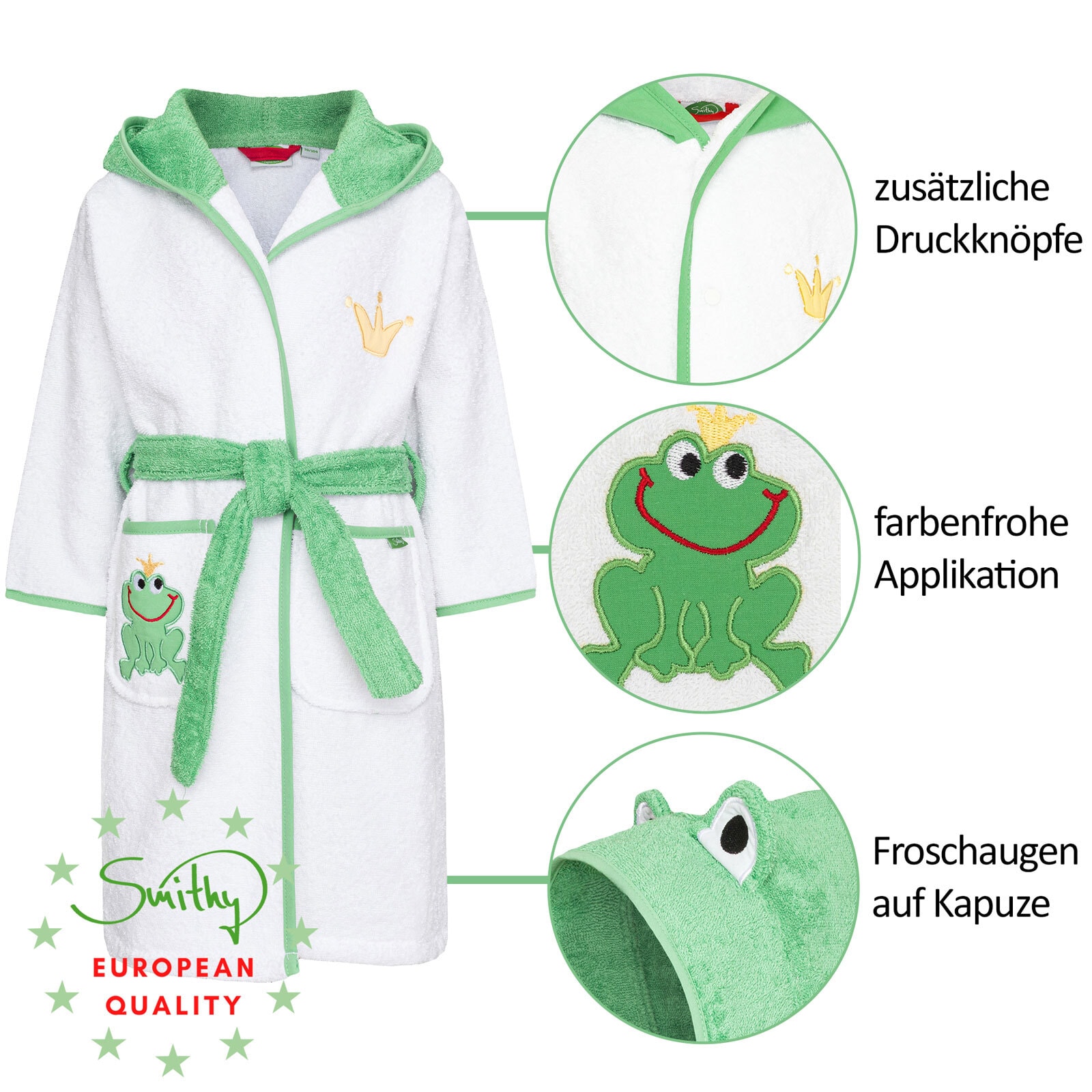 Smithy Bademantel FROSCHKÖNIG 86/92 weiß/grün