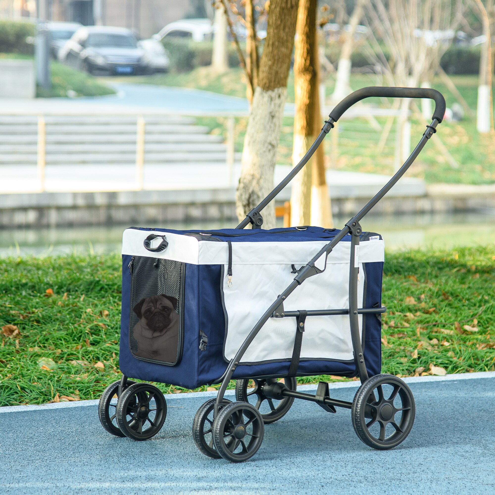 PawHut Hundebuggy mit Klappmechanismus blau 81L x 58B x 97,5H cm