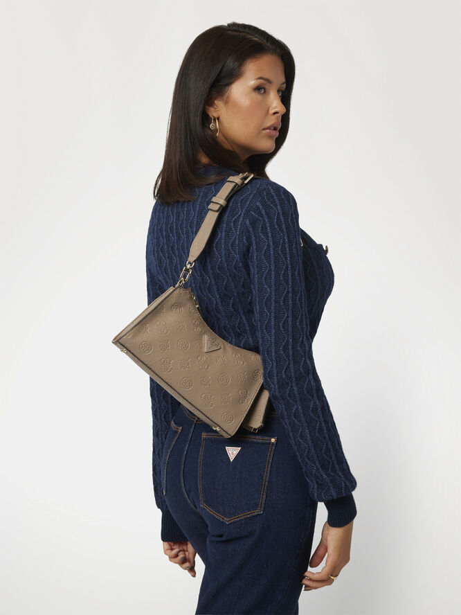 GUESS CRESIDIA TOP ZIP SHOULDER BAG Dark taupe