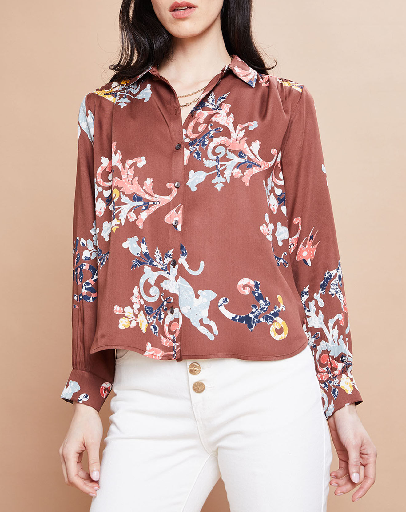 Inouitoosh Chemise Marbella fluide à motifs marron