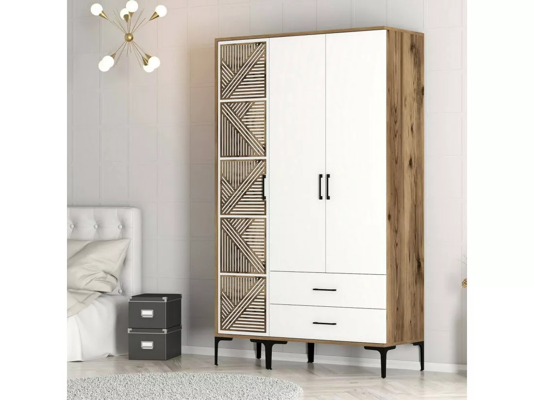 Garde-robe 3 portes Dgalbiat, Meubles de chambre, Penderie de plain-pied, Placard à vêtements, 120x48h201 cm, Noyer et Blanc