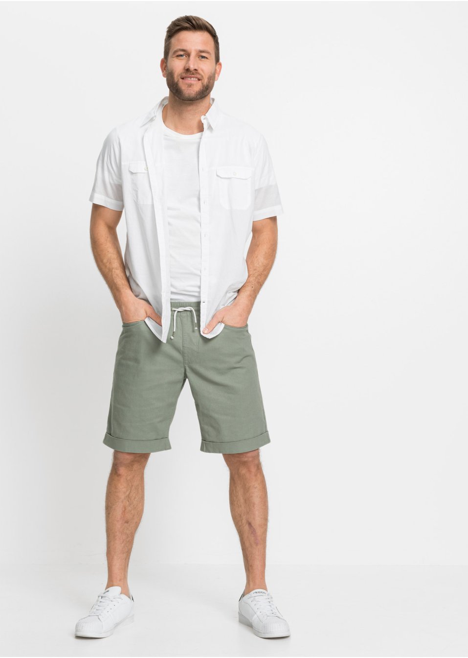 Bermuda à taille extensible en lin mélangé