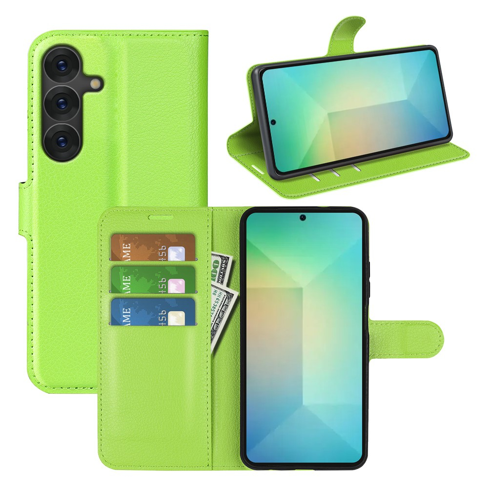 Samsung Galaxy S25 Leder Tasche Flip Cover Litchi Look - Grün