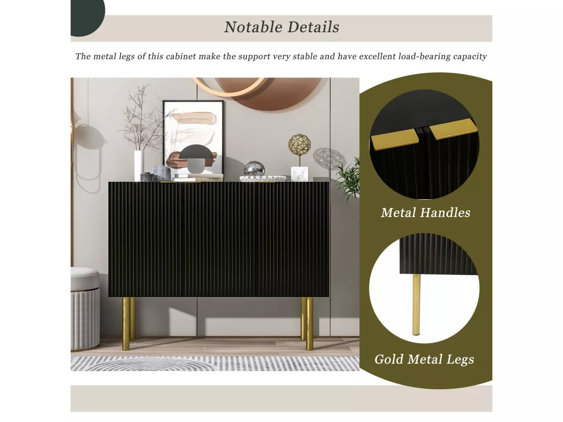 Buffet 3 portes avec étagères réglables - MDF & panneaux de particules - Noir