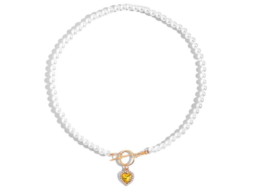 Gemsha - Kunstparelketting met strass-hartjes en hart
