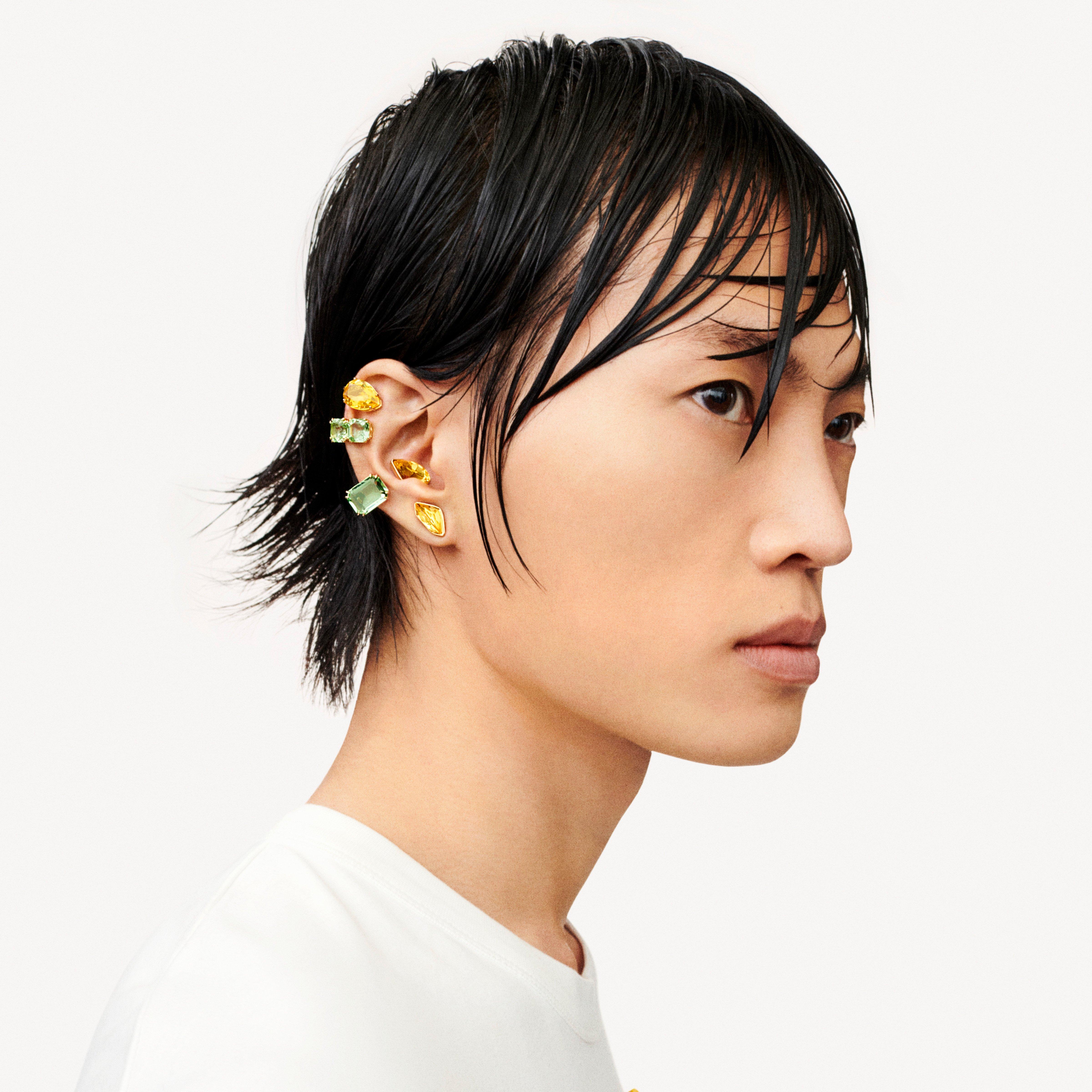 Swarovski Lucent ear cuff, Single, Magnetic closure, Yellow, Gold tone plated