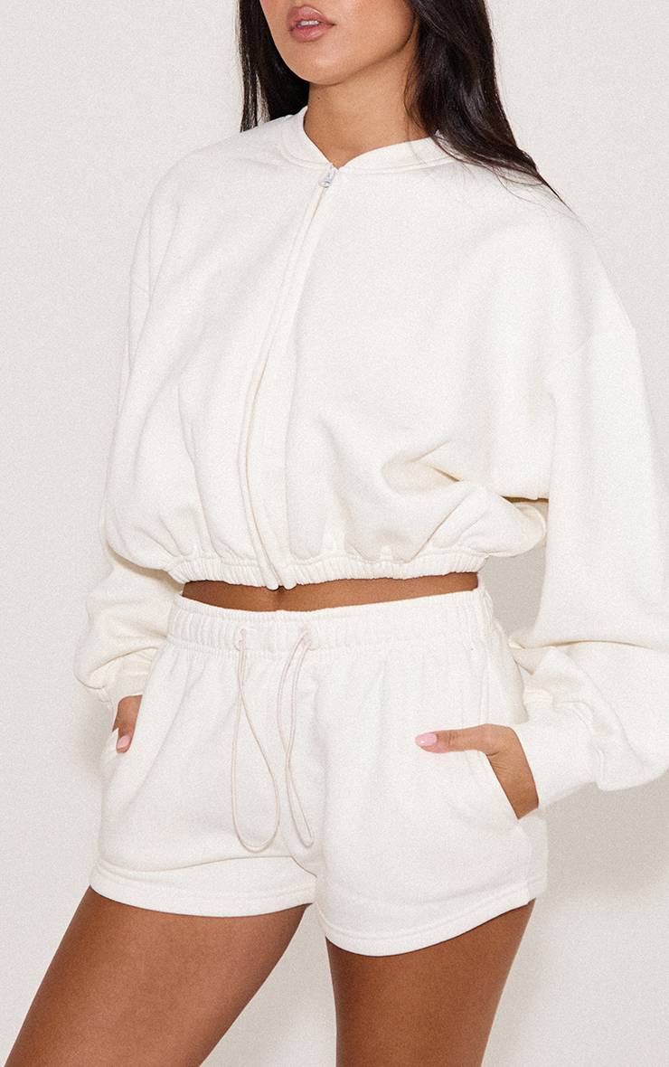 Blanc Cassé Short Molleton Taille Cordon De Serrage