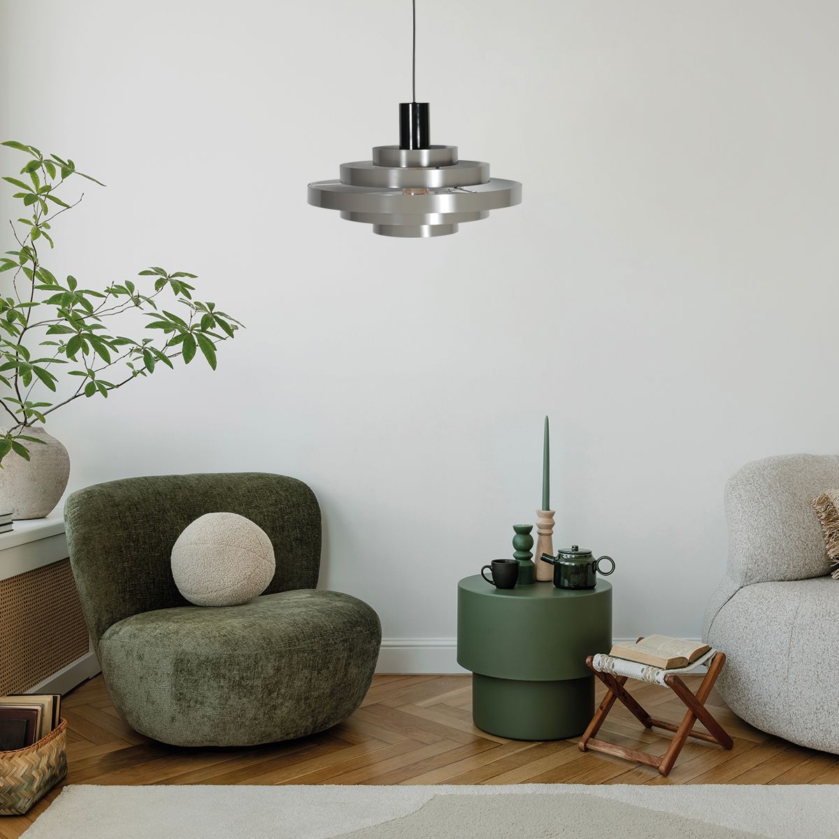 Retro hanglamp groen rond - Halo Cirque