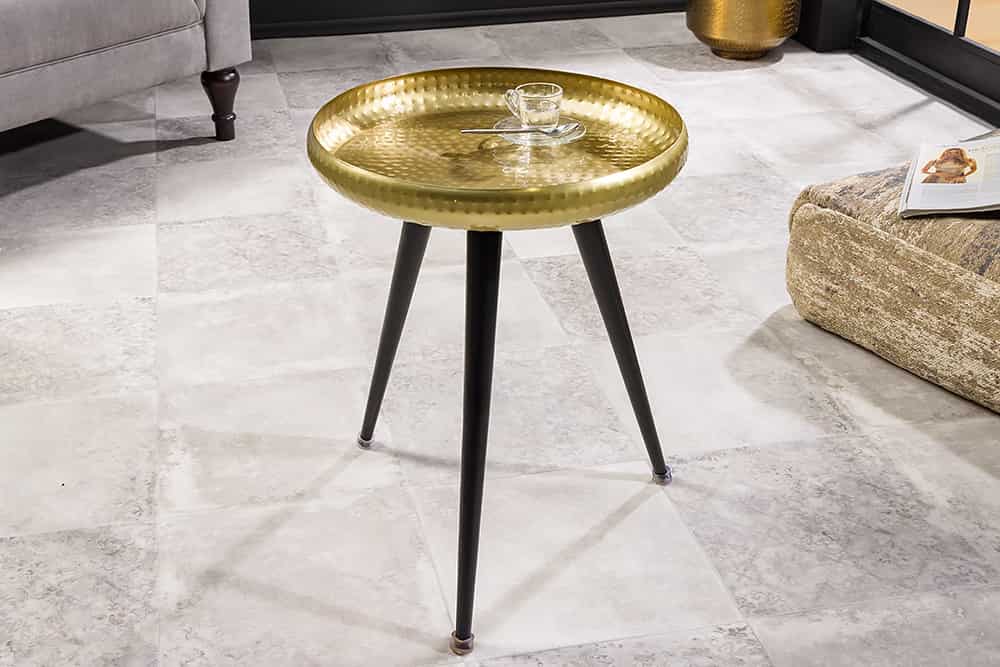 Handgefertigter Beistelltisch ORIENT 55cm messing gold rund Metall Hammerschlag Design