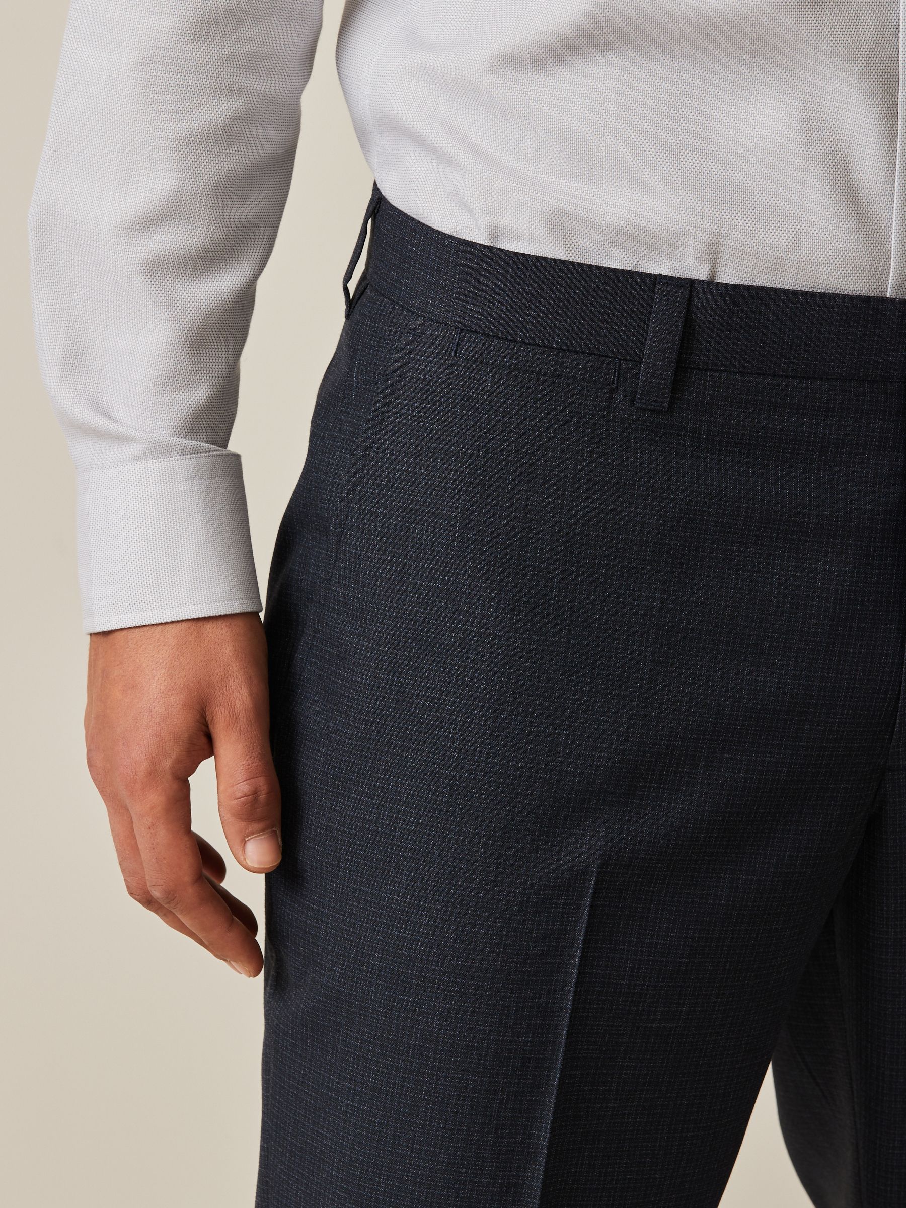 Donkerblauw - Normale Pasvorm - Modieuze broek met textuur