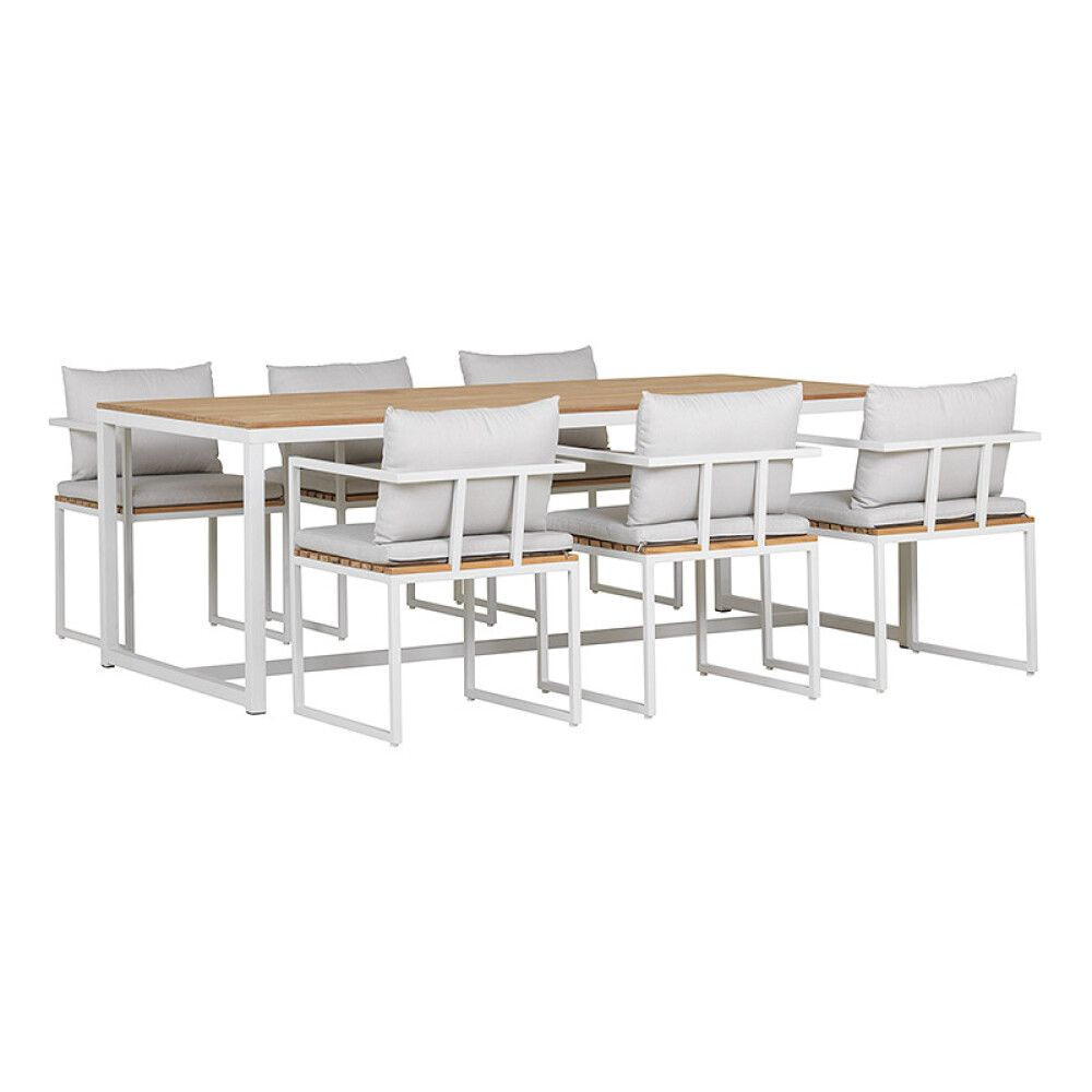 SPISEGRUPPE SENSUM EKSJÖ BORD TEAK + 6 STOLER EKSJÖ HVIT