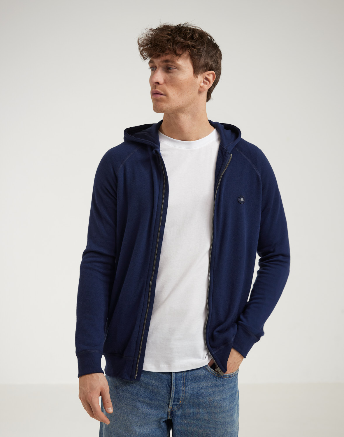 Vest met capuchon van merinowol terry voor heren