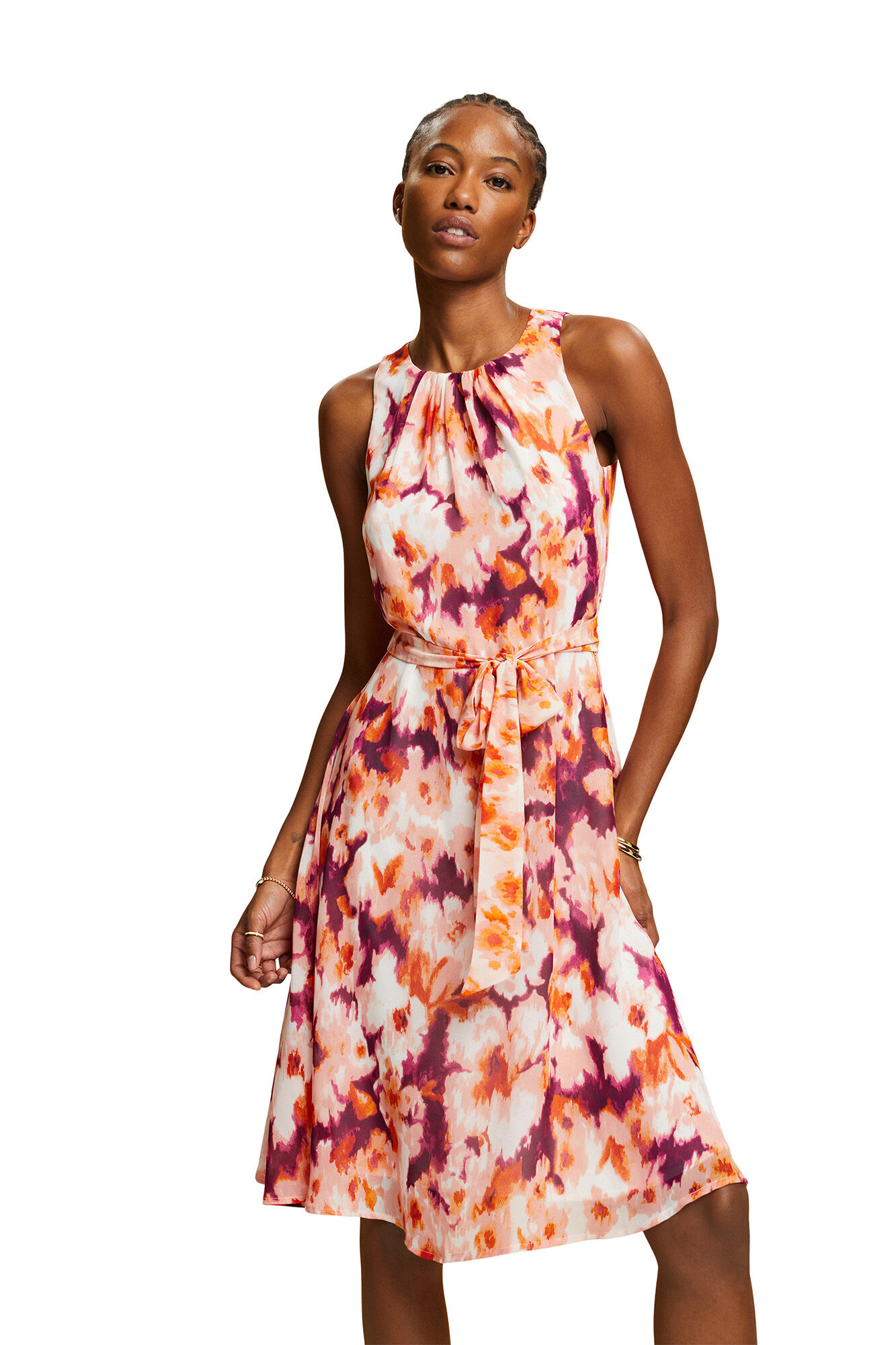 Vestido curto estampado sem mangas - Multicolorido