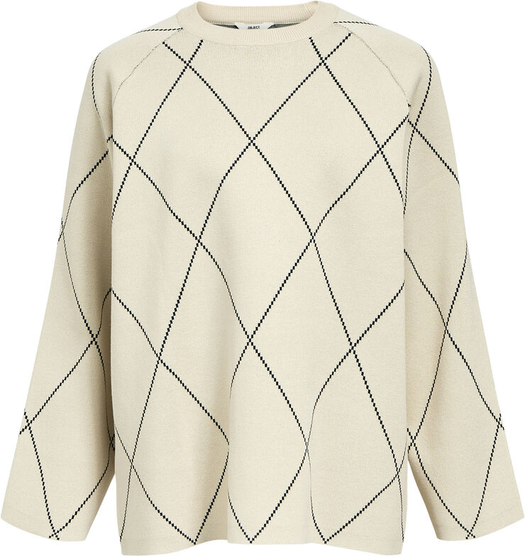 Object OBJESTER LS KNIT TOP AOP NOOS Sandshell/black big check col