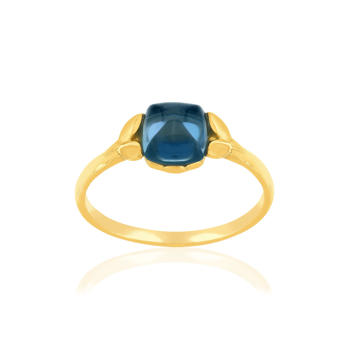 Bague or 375 jaune topaze bleue