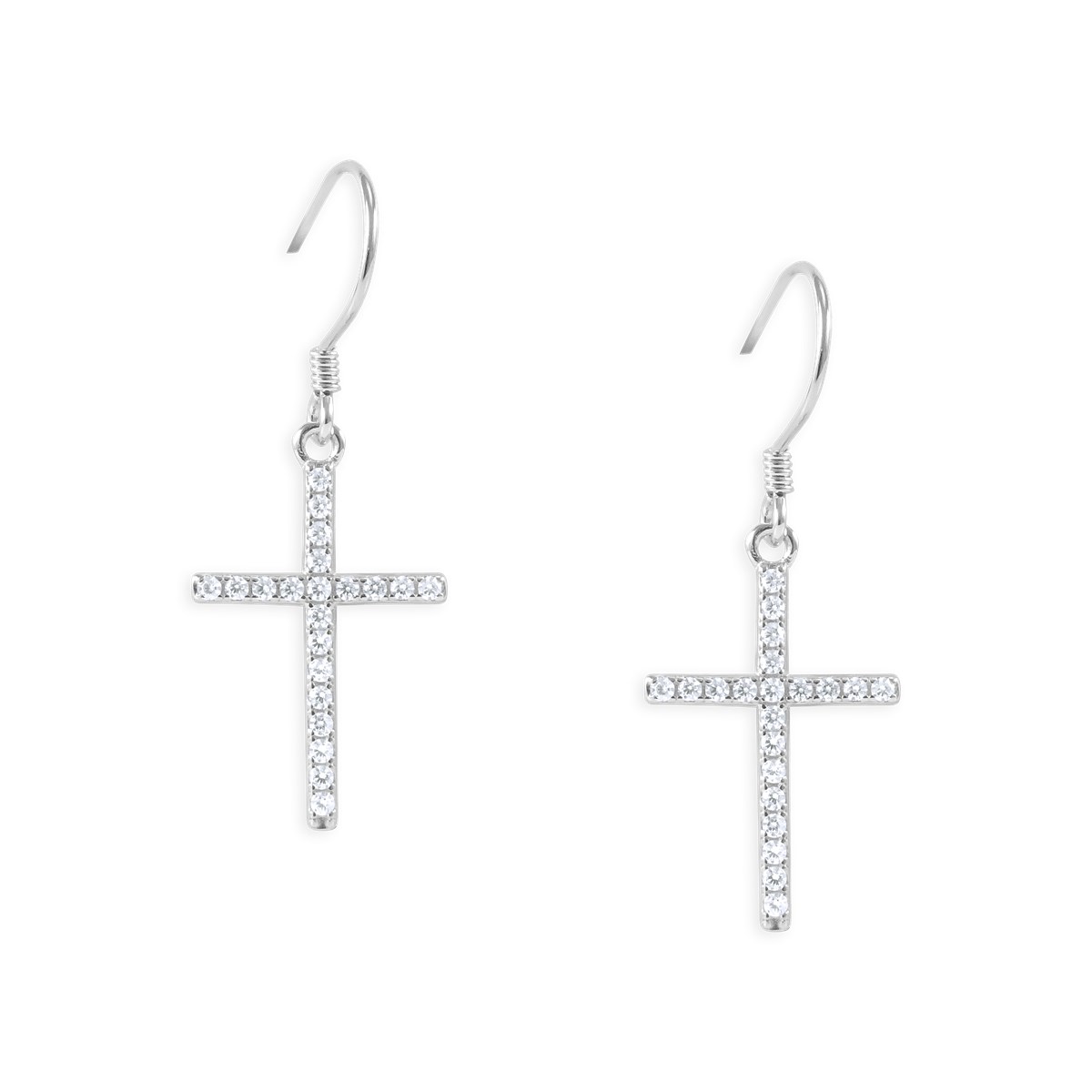 Boucles d'oreilles croix en argent 925 rhodié avec oxydes de zirconium