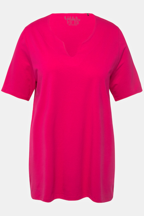 T-Shirt, A-Linie, Tunika-Ausschnitt, Halbarm, magentapink