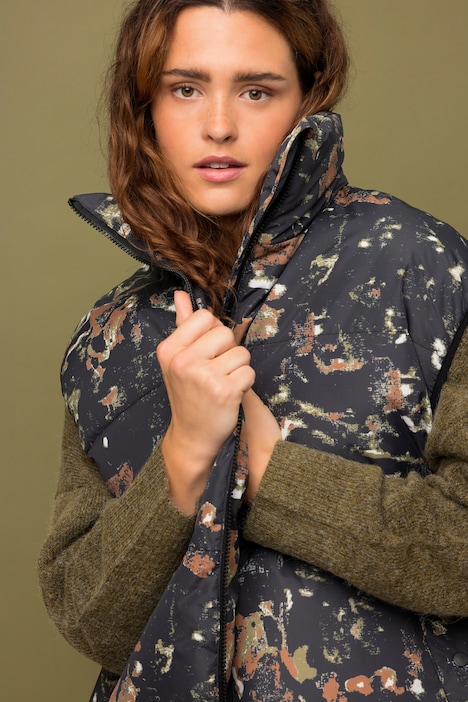 Steppweste, oversized, Allover Print, Stehkragen