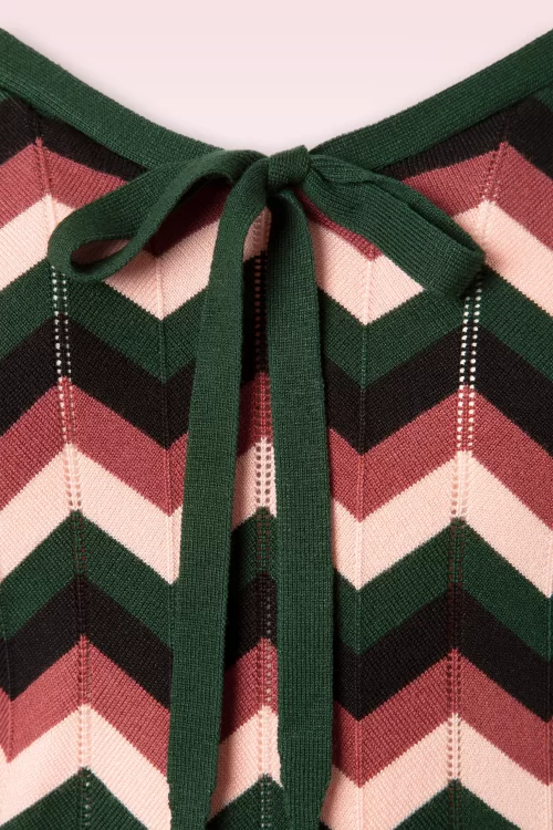 Banned Retro Zooey Zig Zag Bow Top in groen en roze