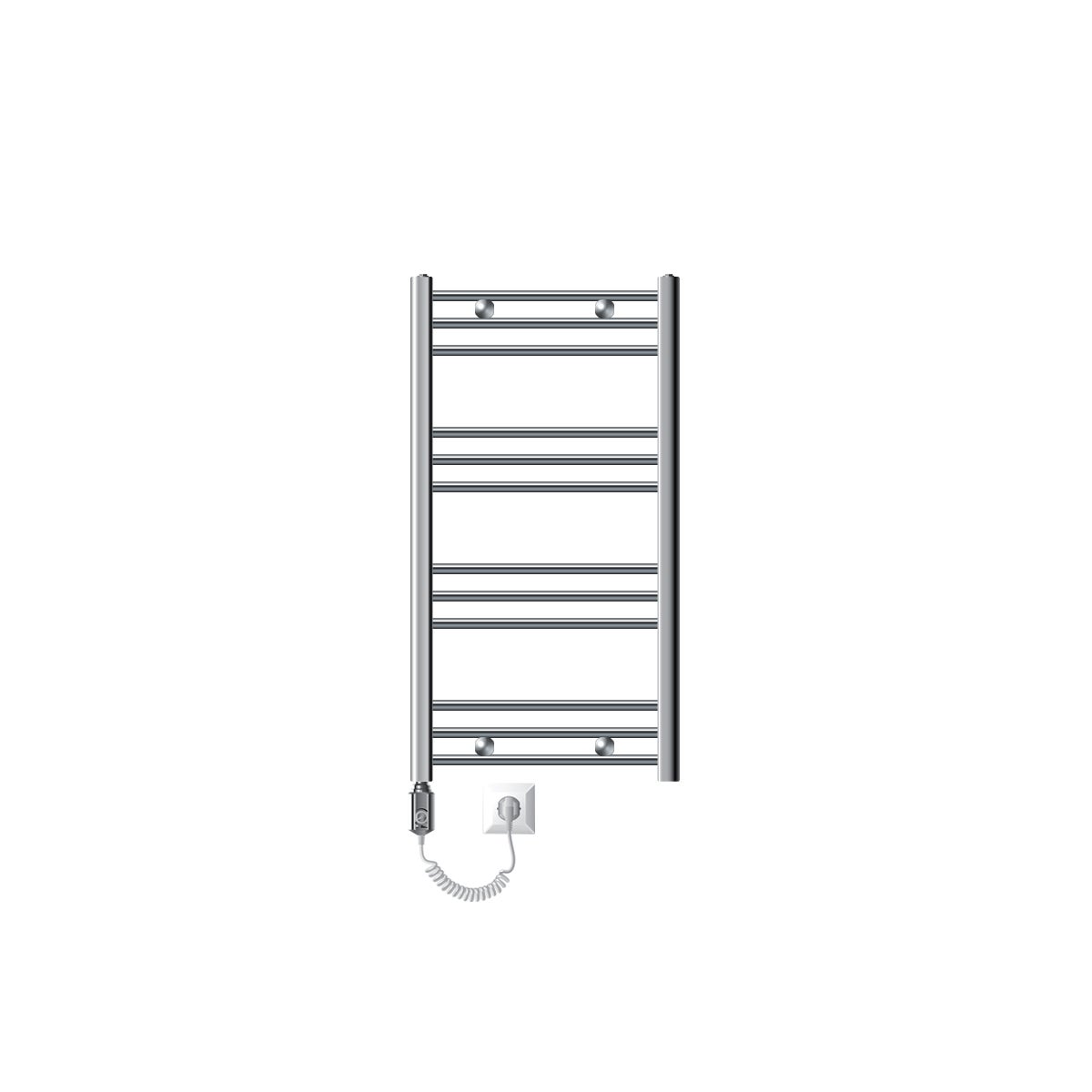 ECD Duitsland Elektrische badkamerradiator 500 x 800 mm met 600W verwarmingselement ECO Chroom Gebogen met zijaansluiting - Designradiator Handdoekverwarmer Handdoekdroger Handdoekradiator Handdoekverwarmer