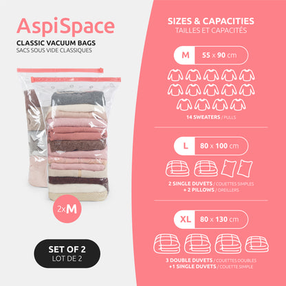 Lot de 2 sacs de rangement sous vide Aspispace Taille M