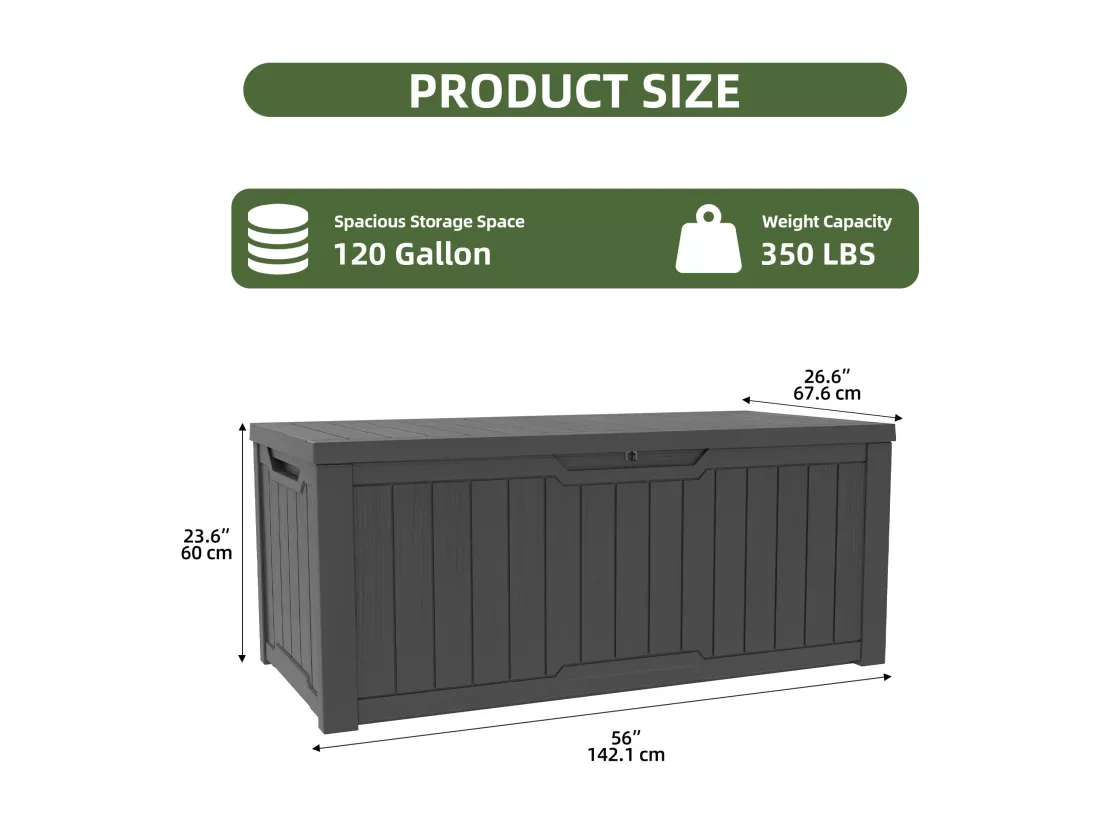 YITAHOME Boîte de Rangement d'Extérieur - Verrouillable - Coffre de Jardin - 142 x 67 x 69 cm - Table Polyvalente - Gris Foncé