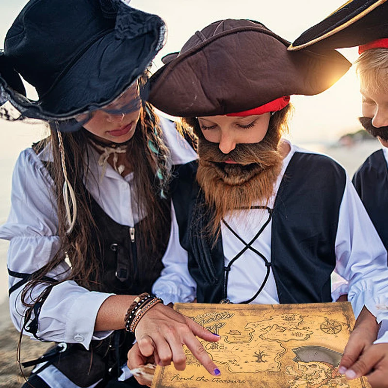 (2er Set) Piraten Schatzkarte Vintage Karte Kinder Motto Party Piratenschatz Suche Accessoire für Fasnacht / Halloween - Braun