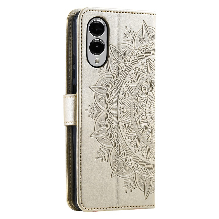 Samsung Galaxy S25 Edge Leder Tasche Wallet Mandala Flowers Imprint - Gold