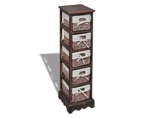 VIDAXL - Armoire étagère de rangement bois marron 5 paniers en tissage