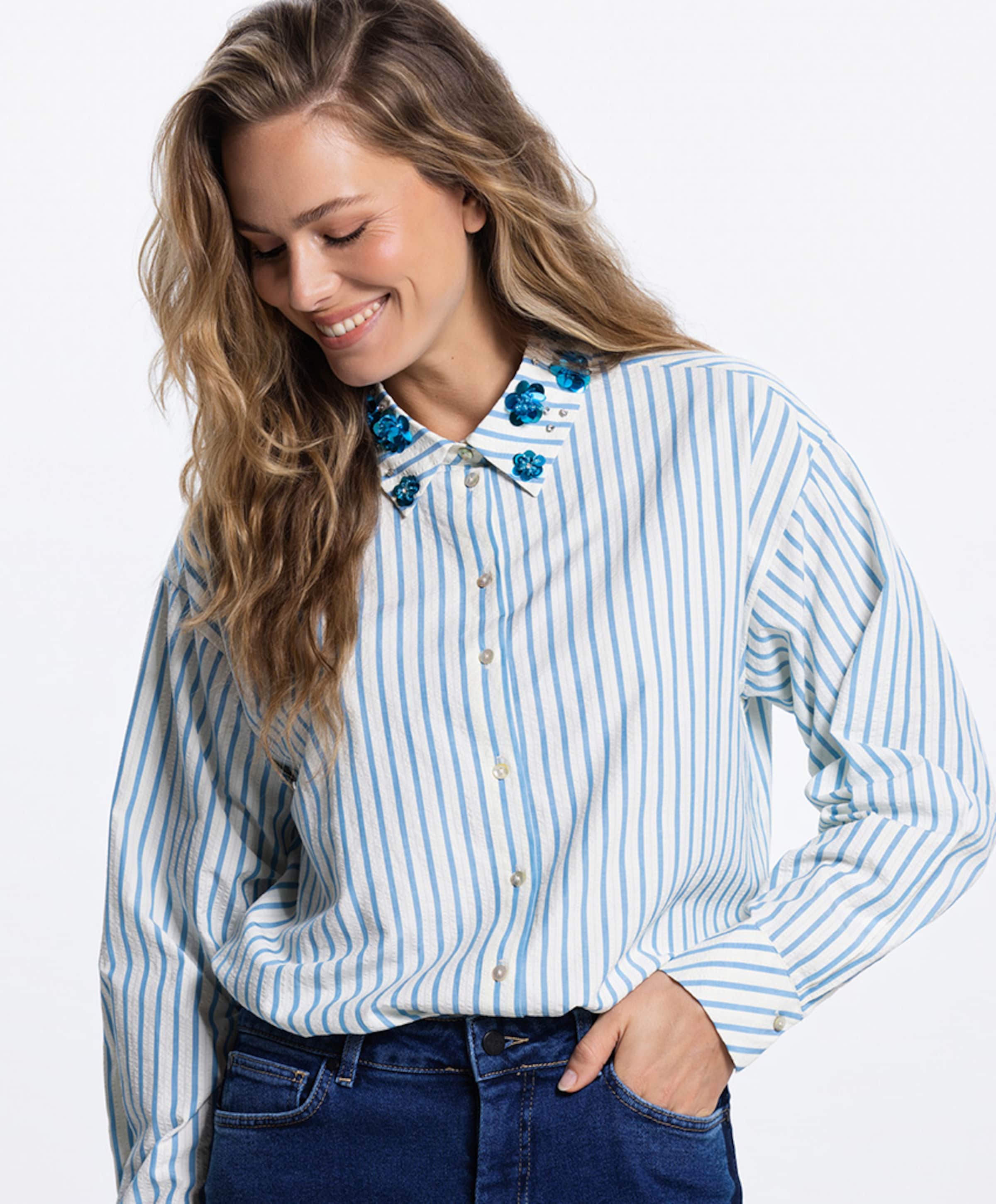 JANSEN Amsterdam Dames blouse blauw