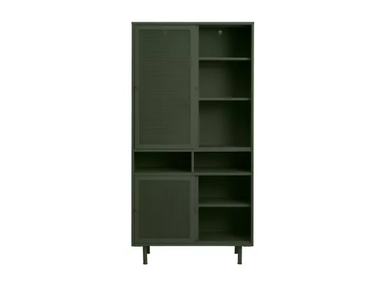 Kiso - Vaisselier 4 portes, 2 niches en métal H180cm - Vert olive