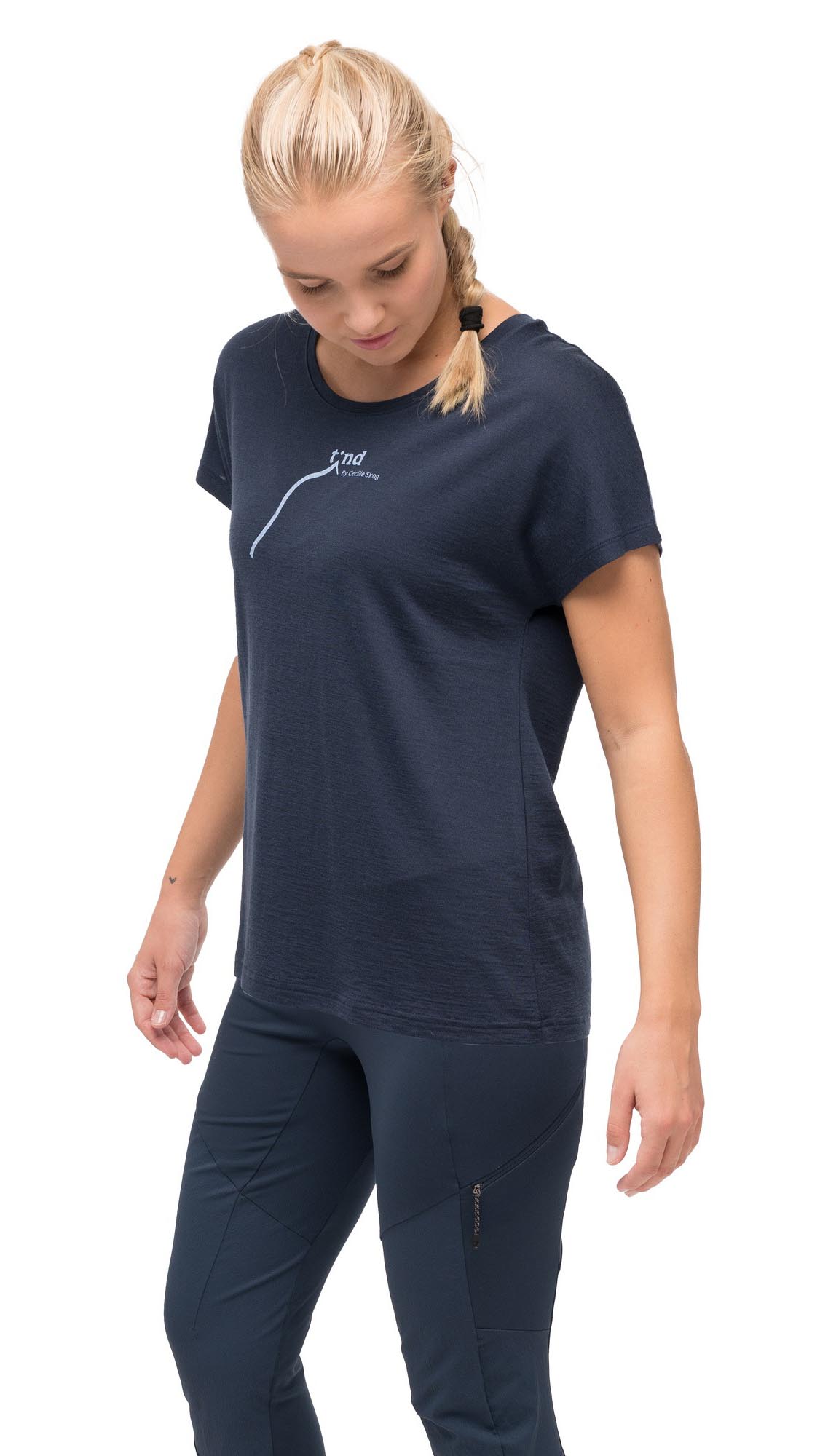 Tind Altitude Merino Tee Dame Navy Blue/Blueberry Milk Steep